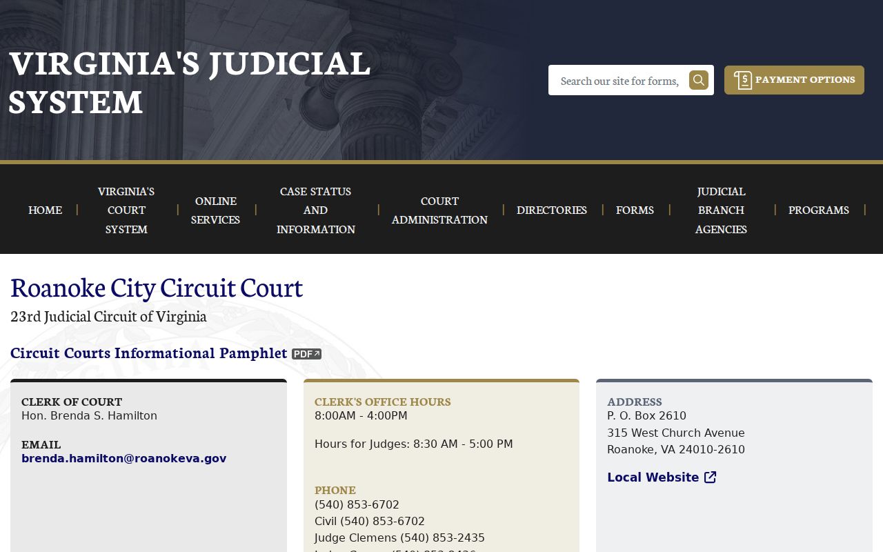 Roanoke City warrant records Circuit Court clerk and courthouse page