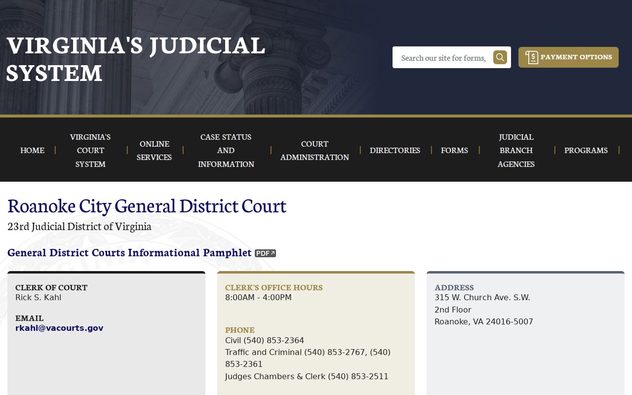 Roanoke City municipal warrant records General District Court page