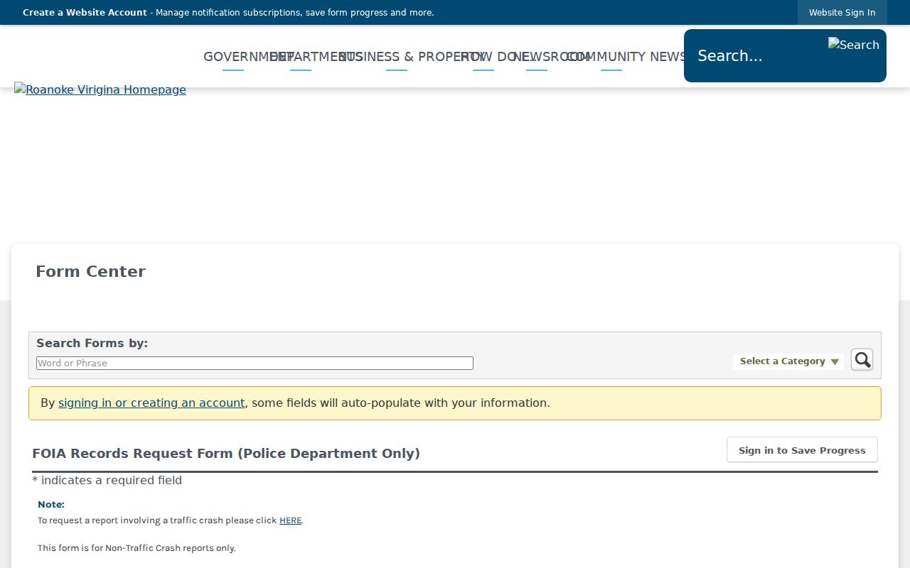 Roanoke City arrest warrant records Police FOIA request form