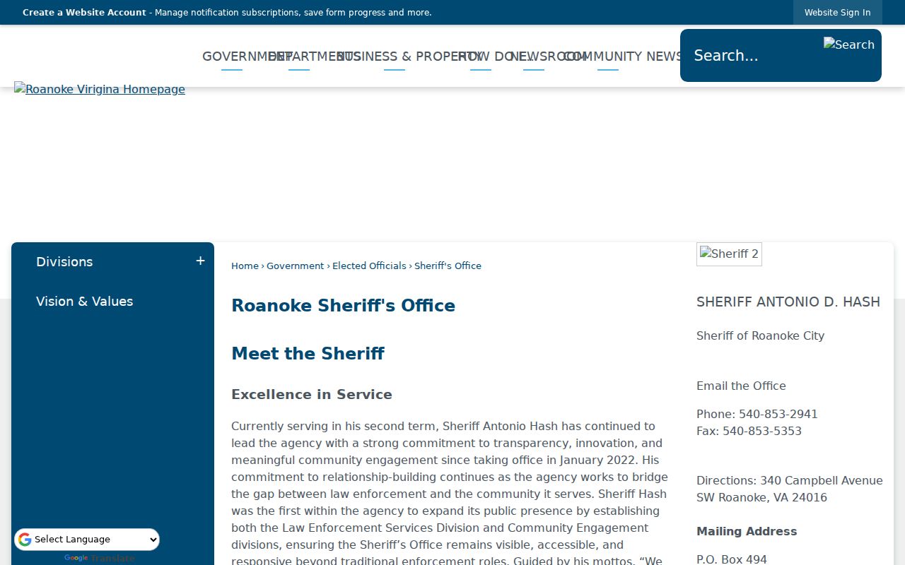 Roanoke City most wanted information official Sheriff contact page