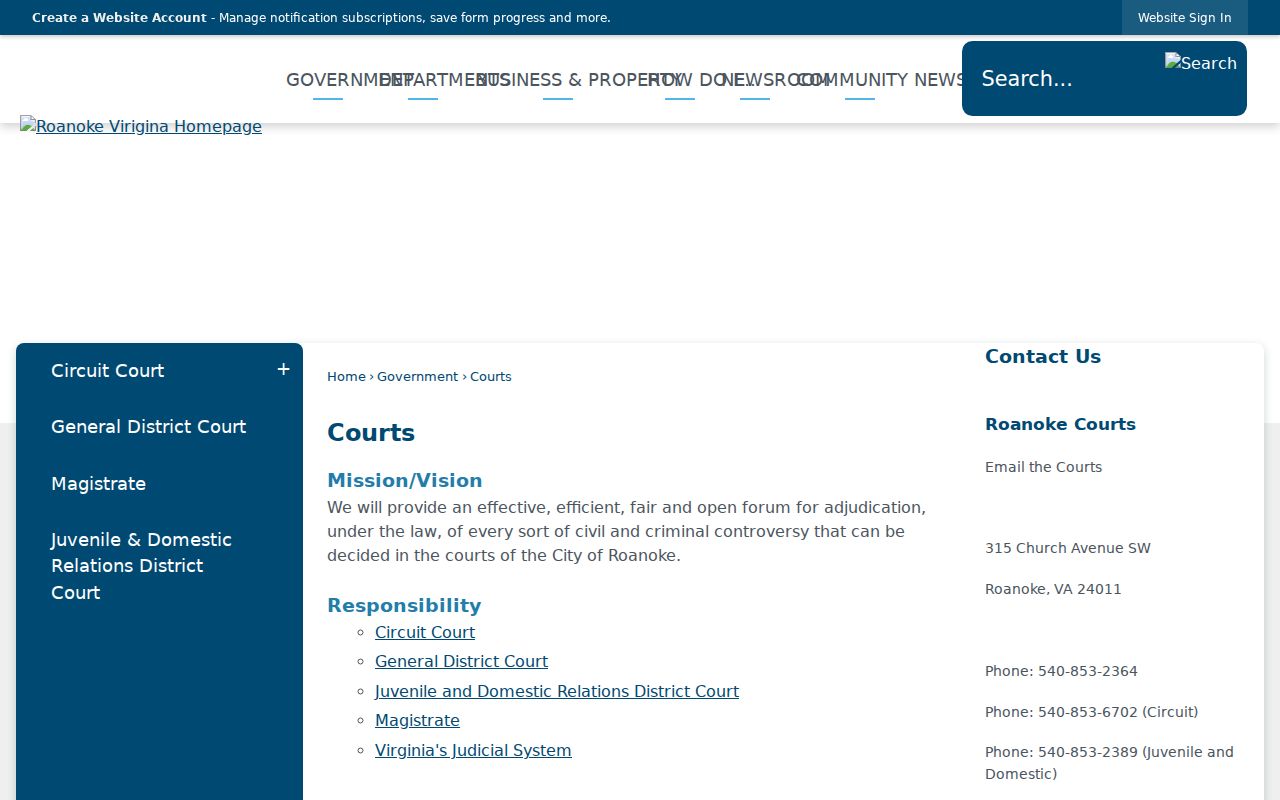 Roanoke City warrant records court directory and courthouse overview