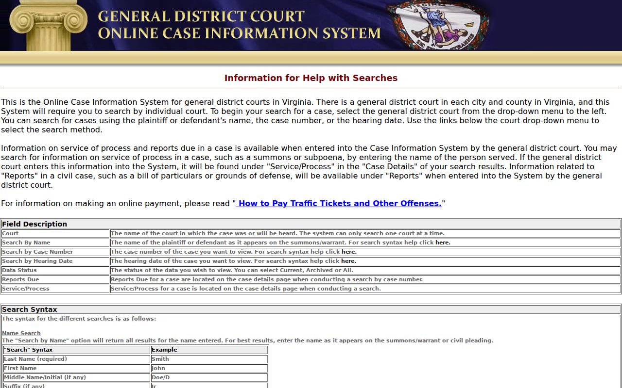 Roanoke City warrant search local GDC case-number and search fields
